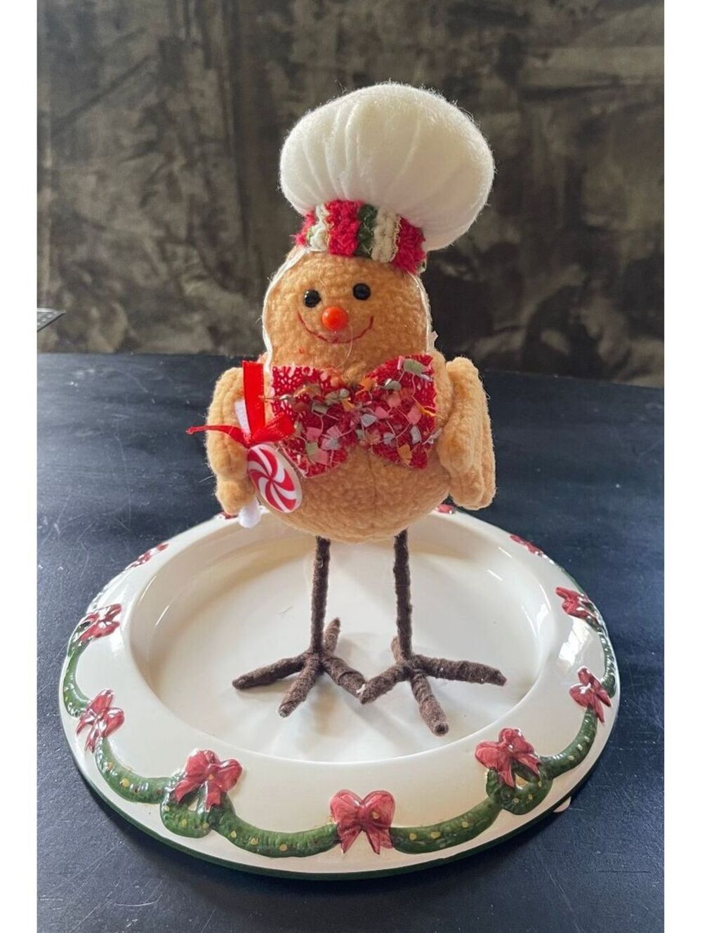 Christmas Gingerbread Bird Figurine with Chef Hat and Bow Tie